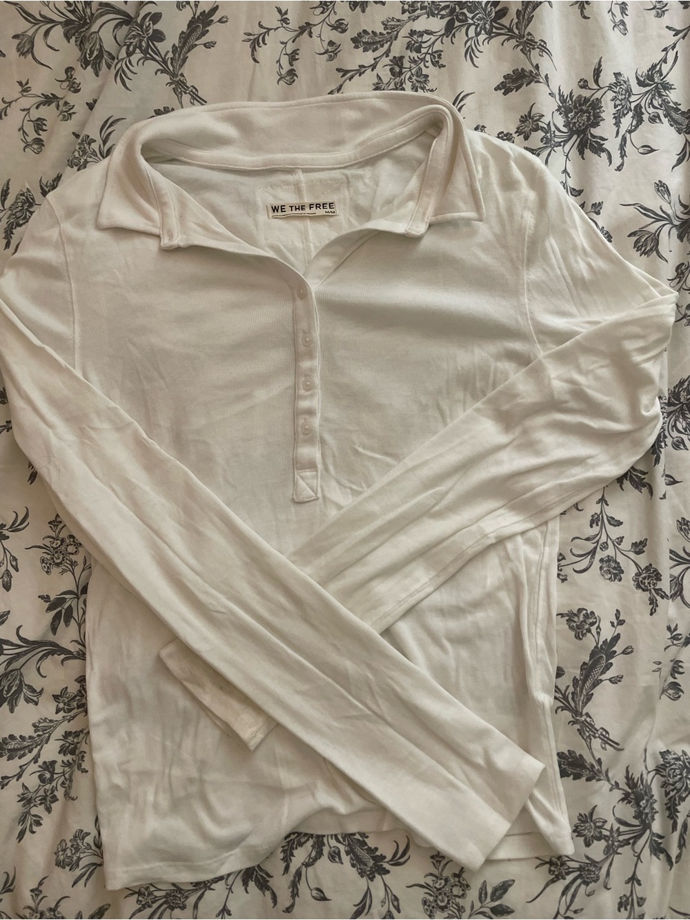 Free People We The Free White Long Sleeve Polo Henley